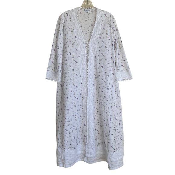 The 1 for U Sz S Rosalind Long Sleeve Cotton Housecoat Lilac Rose Print Romantic - Picture 3 of 16